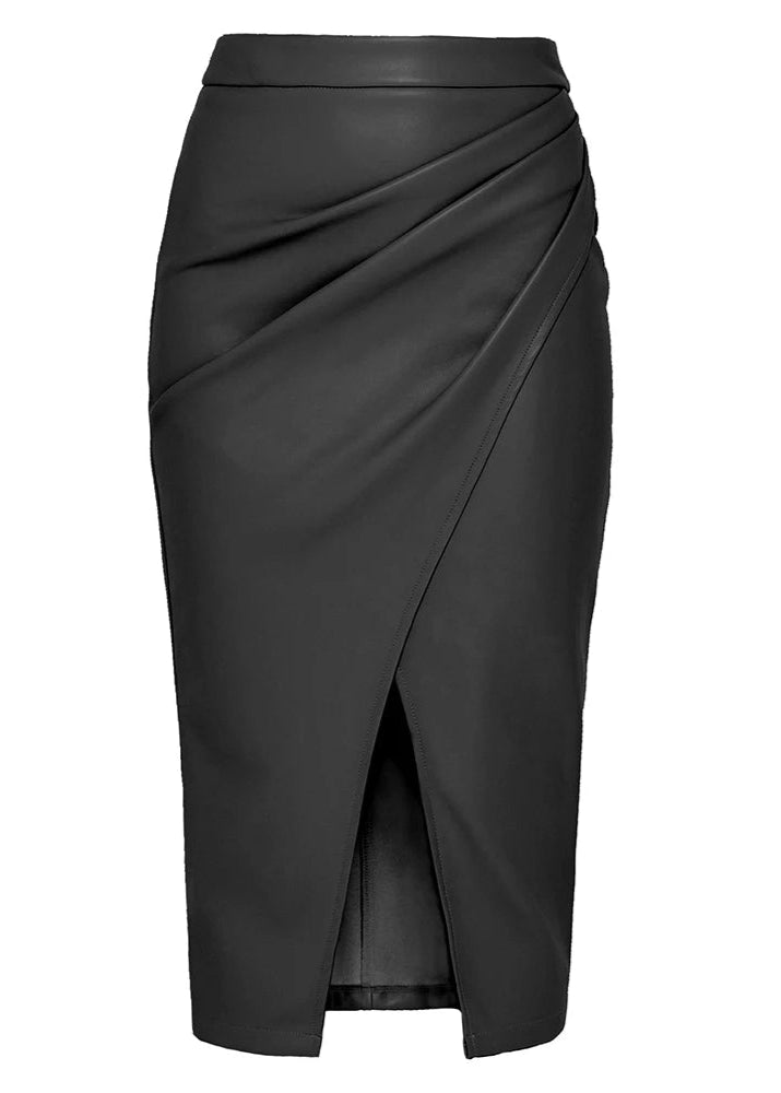 Leather Wrap Midi Skirt