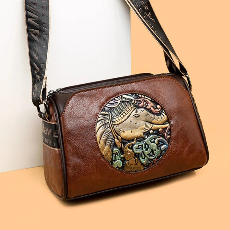 Embossed Elephant Shoulder Bag