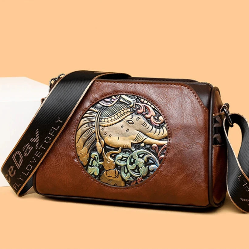 Embossed Elephant Shoulder Bag