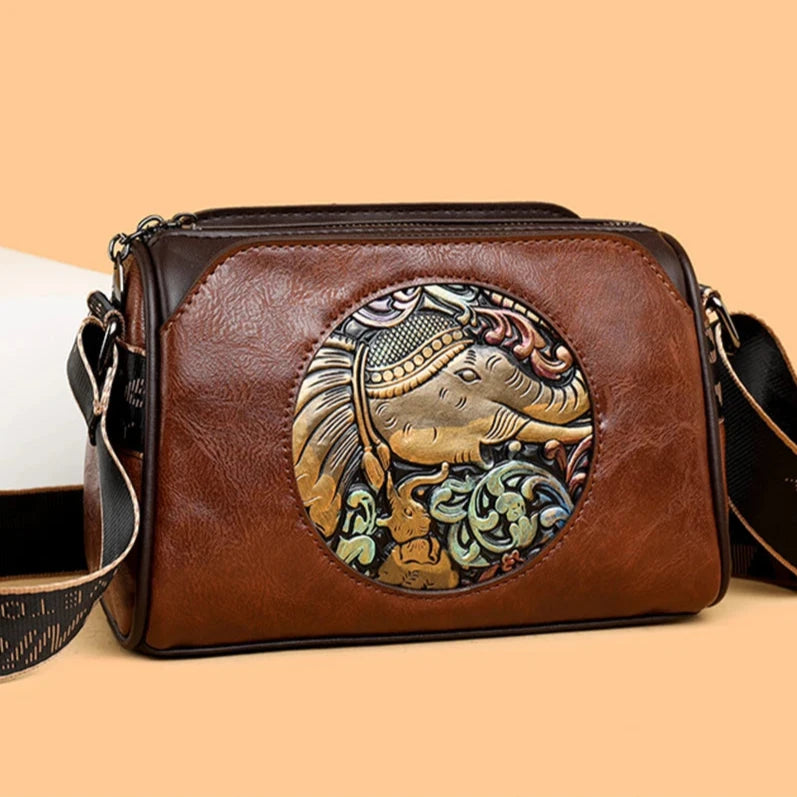 Embossed Elephant Shoulder Bag