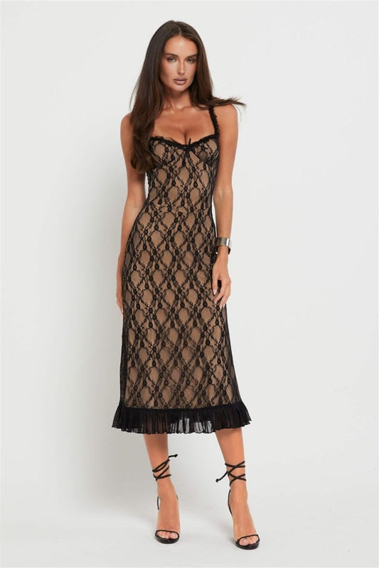 Ina Floral Lace Ruffle Maxi Dress