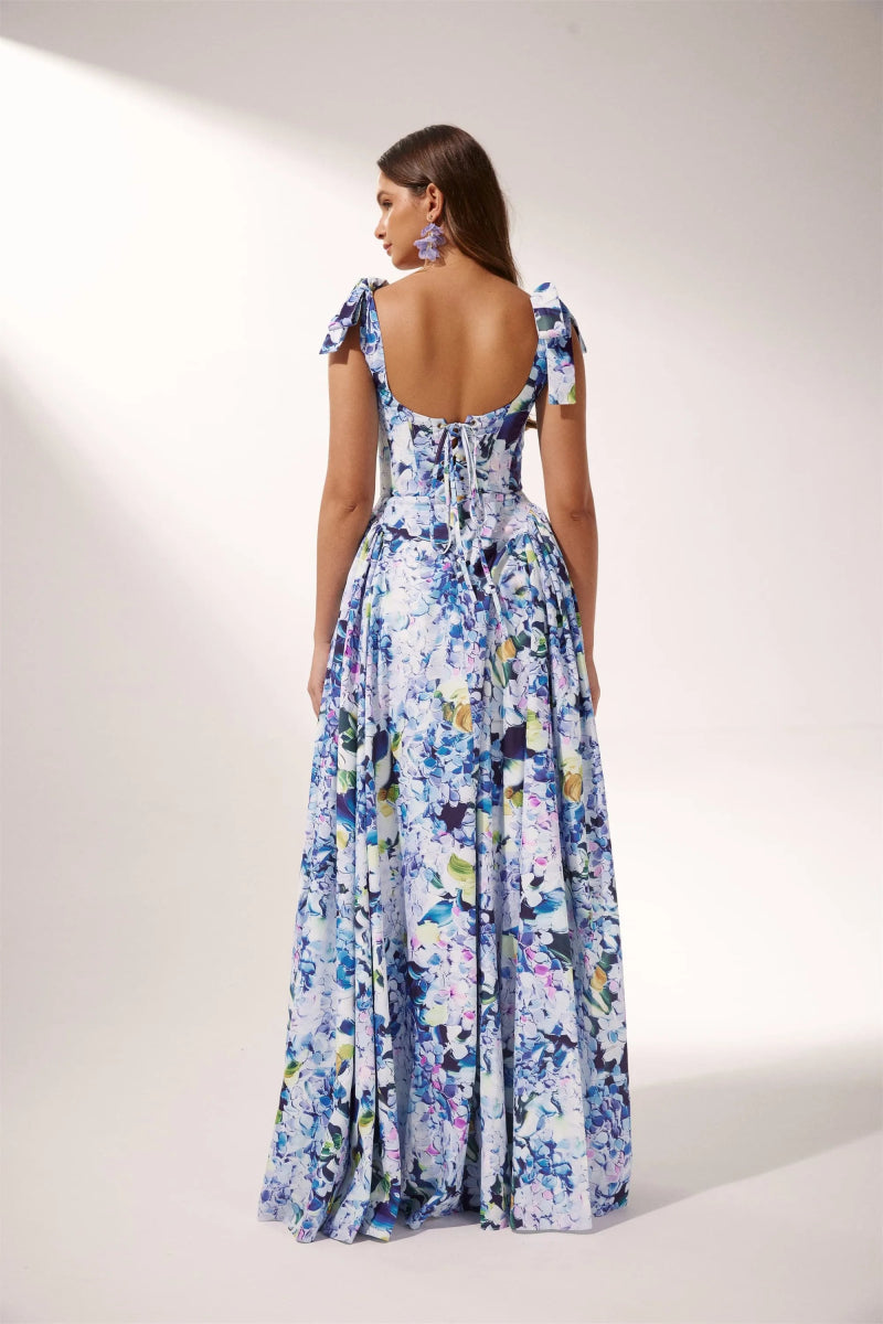 Kacey Hydrangea Printed Strap Maxi Dress