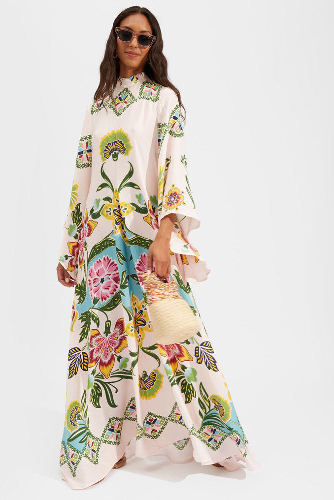 Exquisite Sunshine Floral Print Flowing Maxi Dres